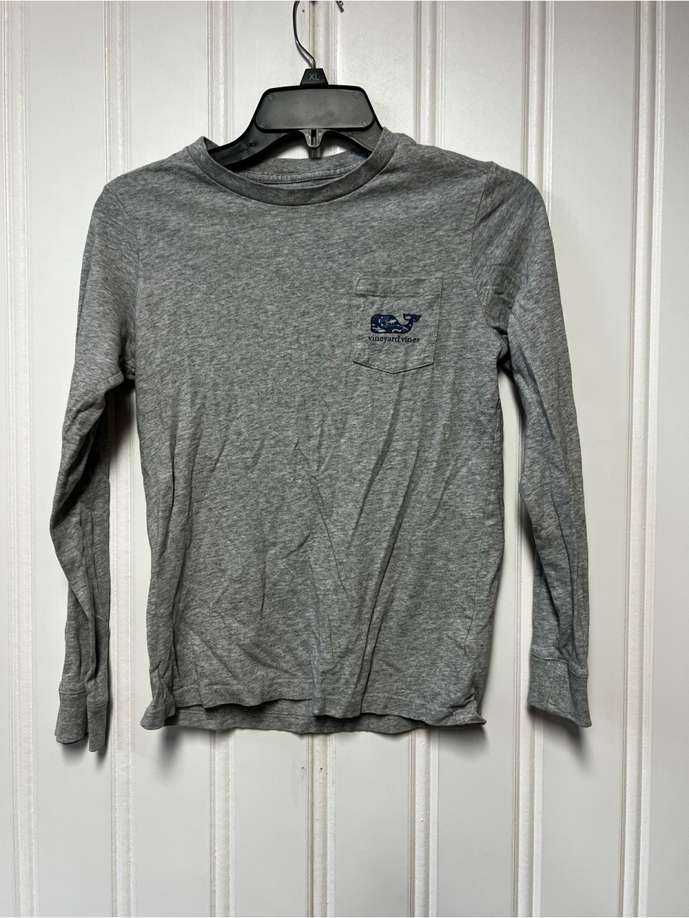 Vineyard Vines Gray Long Sleeve Pocket Tee with Whale Logo